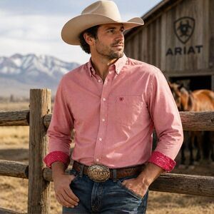 Ariat Pink Button Down Shirt Men’s Small Fitted Western Wrinkle Free Cotton
